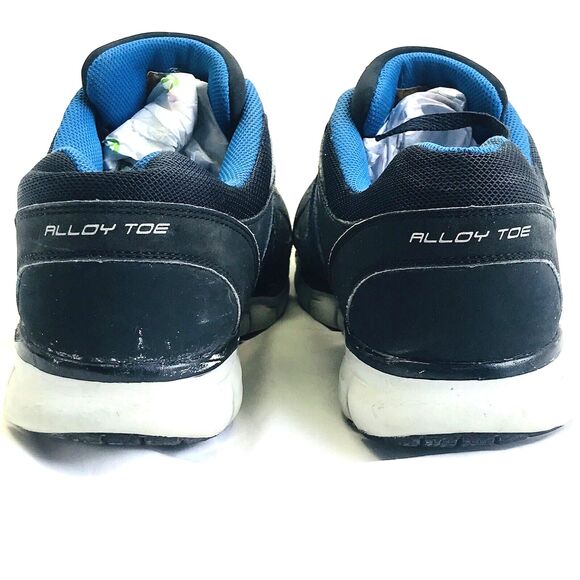 Skechers Work Shoe 13 Steel Alloy Toe Non Slip Leather Flex 2412 Black Blue - Picture 11 of 12